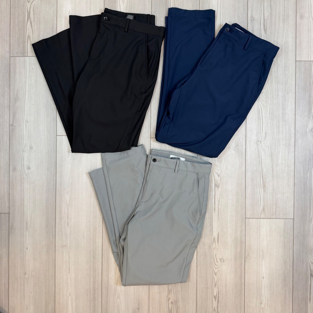 Greg Norman Mens Protek Golf Pants 3 Pack Black Navy Grey 36x32 Stretch Trousers